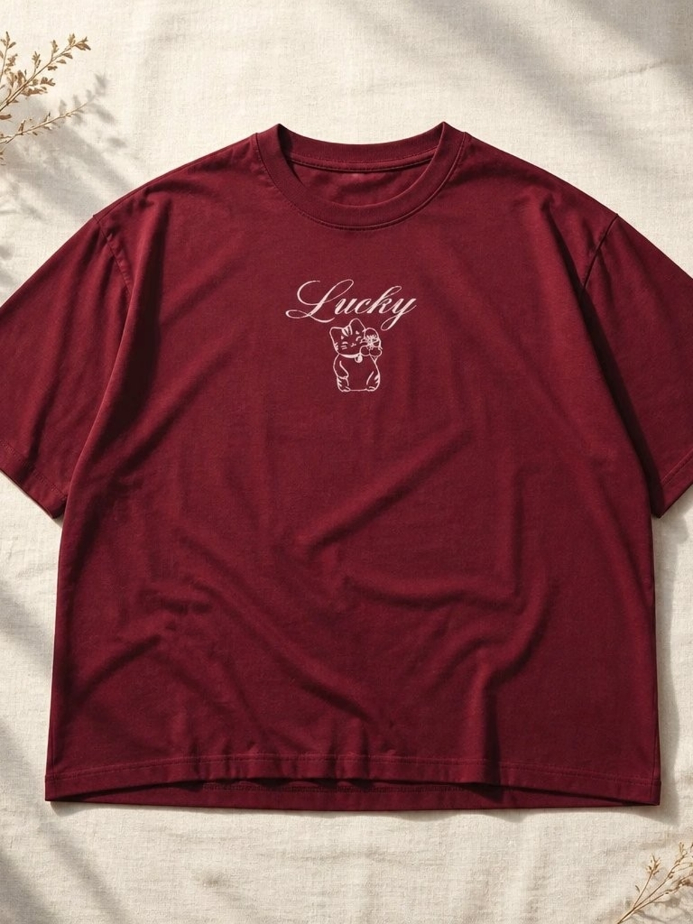 wild fable Maroon "Lucky" Cat Graphic Tee